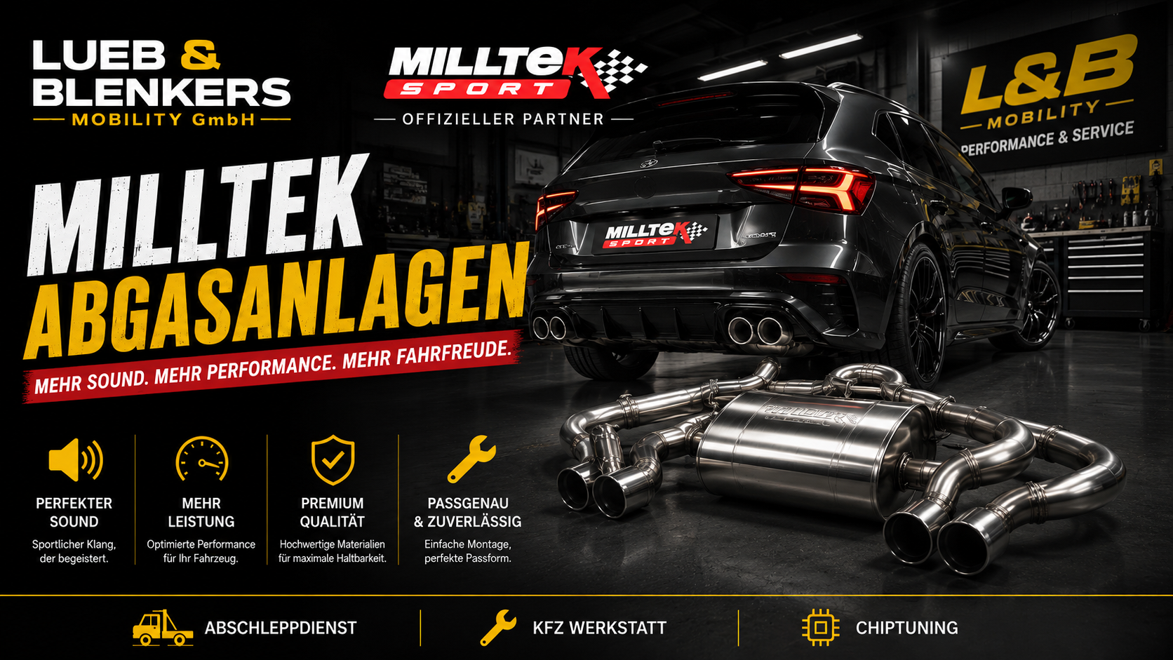 Milltek Abgasanlage bei Lueb & Blenkers Mobility in Kleve